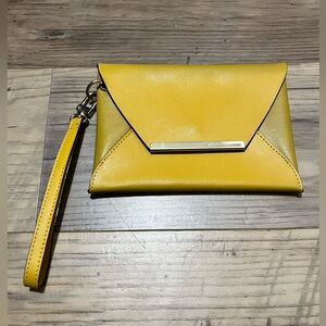 BCBG MaxAzaria Mustard Yellow Leather Wristlet-EUC
